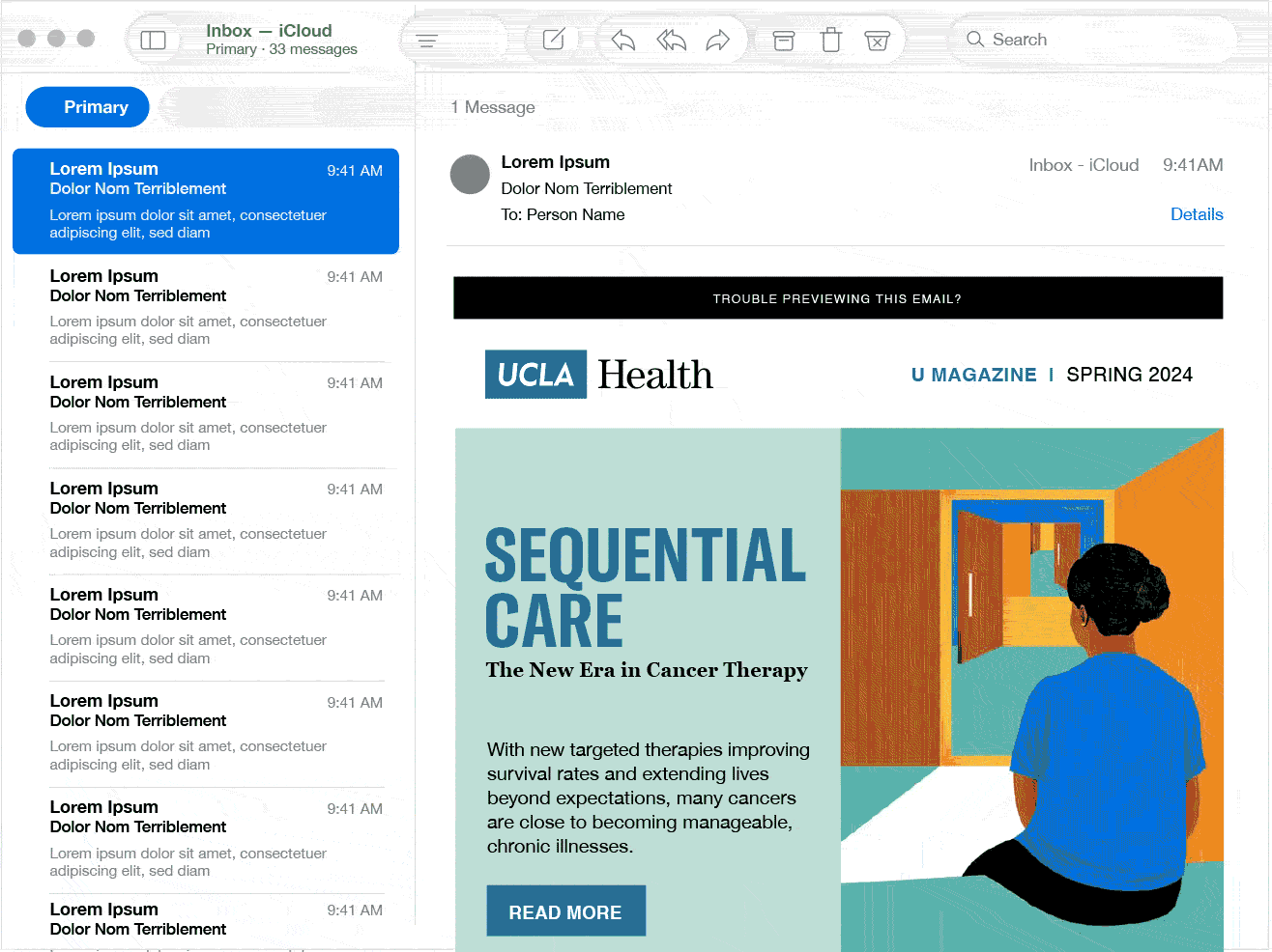 Animated gif illustrating the email version of U Magazine